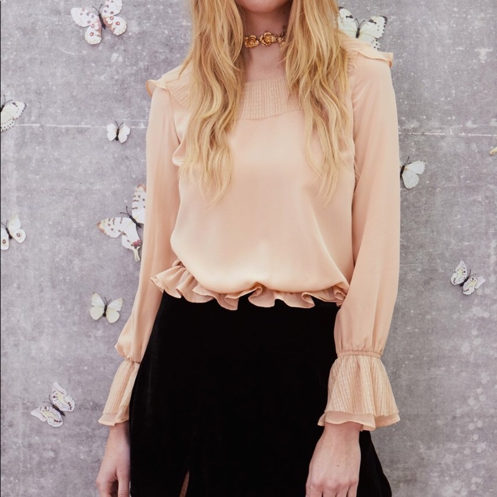 For Love & Lemons Evie Button Blouse in Champagne - Picture 2 of 4